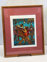 Full view of framed painting showing artwork, matting and frame