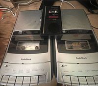 Top view showing both RadioShack decks and Panasonic recorder