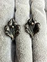 front view of both silver-tone leaf earrings