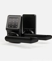 Front and back view of matte black electronic keypad lever lock