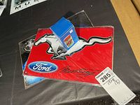 Red Mustang metal sign, Ford oval, toothpick holder box on top
