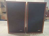 Front view of both Optimus-5 speakers with grilles on