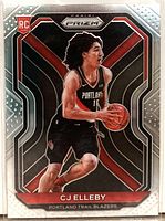 Front of CJ Elleby Panini Prizm rookie card showing player image, RC logo, card number 283