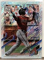 Front of 2021 Topps Foil Board card showing David Peralta batting, rainbow foil finish, Topps 70 logo