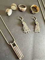 Overall lot showing necklace, earrings, rings, cufflinks
