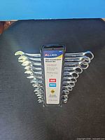 Front view showing Allied 22-piece combination wrench set in holder
