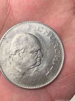 Reverse side showing Churchill bust and partial legend