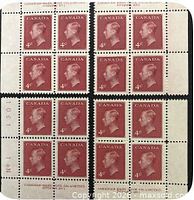 All four matching corner plate blocks arranged together showing 16 stamps with gutters and plate inscriptions