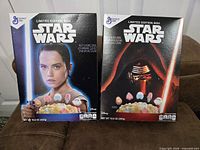 Fronts of both cereal boxes showing Rey and Kylo Ren artwork