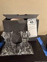 Pair of Waterford Lismore crystal candlesticks with box