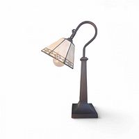 Side view of assembled lamp showing gooseneck, base and shade