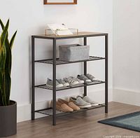 Shoe rack staged with shoes showing overall look