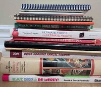 Stack of cookbooks showing titles and formats