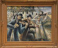 Full view of framed oil painting