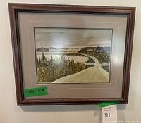 Framed watercolor landscape full view