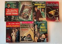 Front covers of seven vintage crime and mystery paperback novels