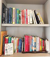 Two shelves filled with assorted books