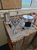 group shot showing all six items on wooden crate