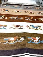 Full view showing rows of bird motifs and color bands