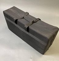 Closed black carry bag showing exterior shape and handles