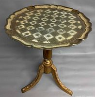 Full view of side table top showing checkerboard design