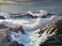 Full view of signed George Halloway seascape oil painting on canvas