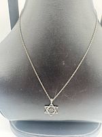Full view of necklace displayed on bust, showing chain and pendant