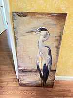 Full view of the egret painting on canvas