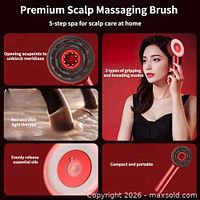 Marketing image showing features of the scalp massager