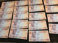 Array of 19 Nigerian 100-naira notes laid out