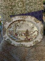 Full view of Johnson Brothers Friendly Village platter showing entire scene and border