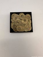 Coins piled in black box