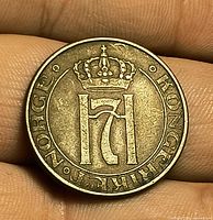 Obverse of Norway 5 øre coin with crowned H7 monogram