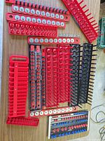 Top view of all socket rails and bit holders spread on table