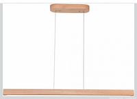 Front view of assembled pendant light illustrating wood bar and canopy design