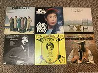 All six record jackets laid out