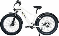 Side profile of pearl white Shok Atomik 26" fat tire eBike with black components and tires