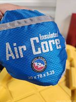 Stuff sack showing Air Core Insulated branding and Big Agnes logo with dimensions 20x78x3.25