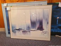 Front view of framed abstract landscape giclée print in cream frame