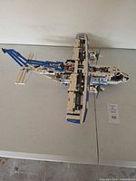 Top view of entire assembled cargo airplane model showing size and color scheme