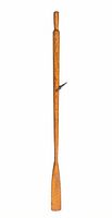 Full view of entire wooden oar showing handle, shaft, blade