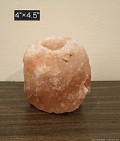 Front view of Himalayan salt candle holder, dimension overlay