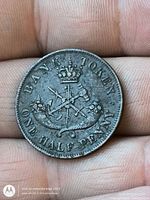 Obverse with crown, crossed mace and anchor legend BANK TOKEN ONE HALF-PENNY