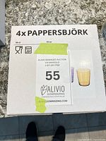 Front of sealed IKEA PAPPERSBJÖRK box showing quantity and capacity