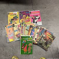 All comics spread out showing variety of titles and approximate count