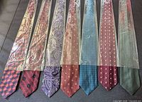 All seven packaged Stefano Conti ties laid out side-by-side