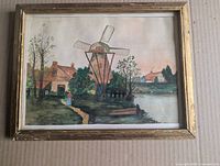 Full view of framed watercolor landscape