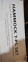 Box showing Hammock 7-PC Set specifications and contents list