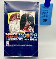 Front of sealed 1990-91 NBA Hoops card box with Michael Jordan image