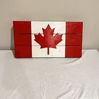 Full view of wooden Canadian flag wall plaque